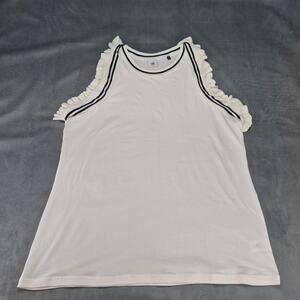 Cabi White and Black Ruffle Sleeve Tank Top Preppy Tennis Blouse Women's XL